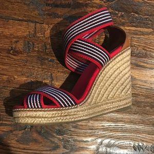 Tory Burch Stripe Canvas Espadrille Wedge